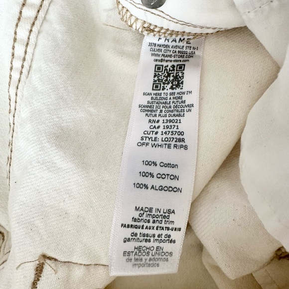 NWT Frame Le Original High Rise Straight Fit Jeans in Off White Size 24 - Picture 6 of 8